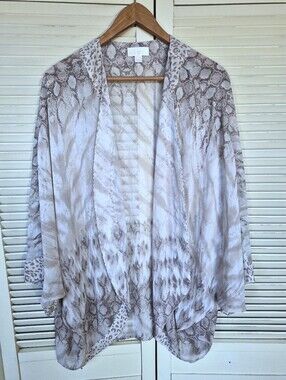 Belle by Kim Gravel Taupe & Cream Snake-Print Kimono Cardigan Size XL